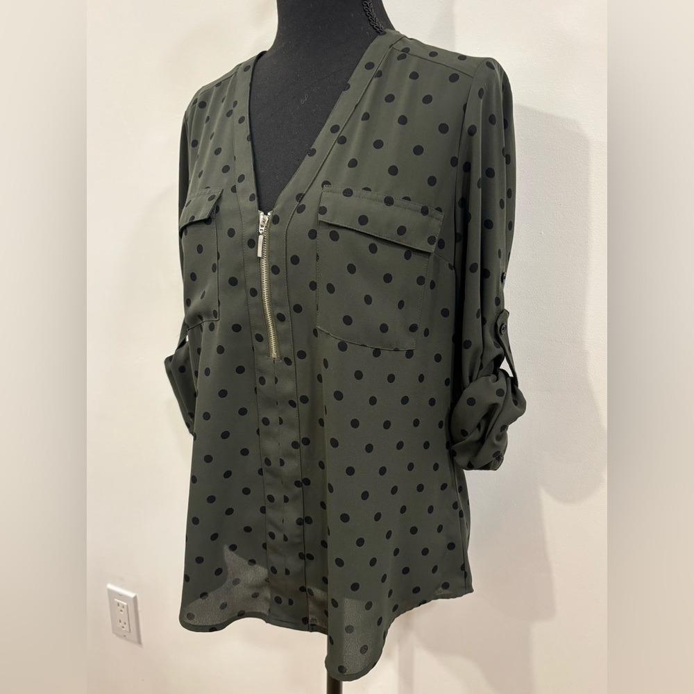Express Olive Polka Dot Blouse